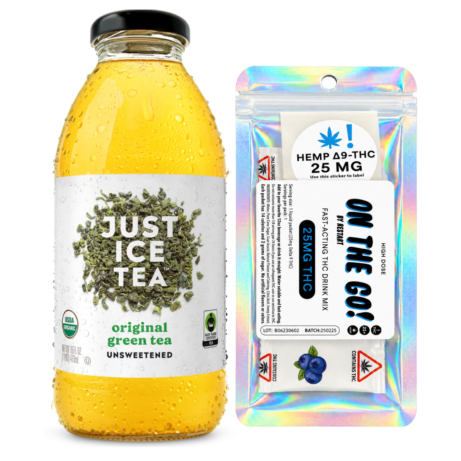 Just Ice Tea Organic + On-The-Go 25MG THC Drink Mix / Original Green Tea + THC Packet